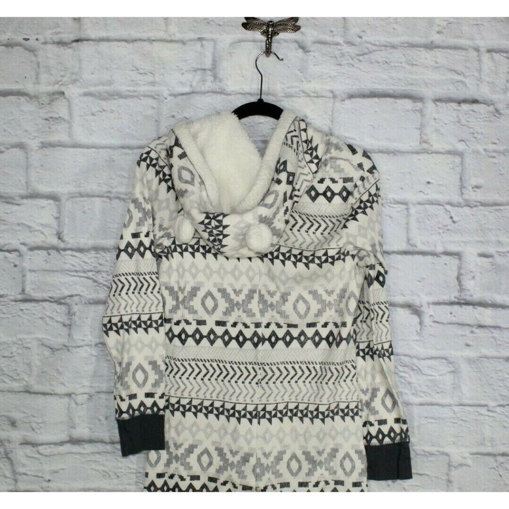 VICTORIA'S SECRET White Snowflakes Fleece Hooded Cozy Jumpsuit Size L - Picture 6 of 9